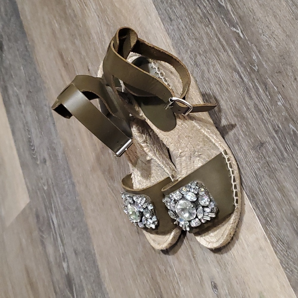J. Crew Jeweled Vacchetta Espadrille Wedges size 7